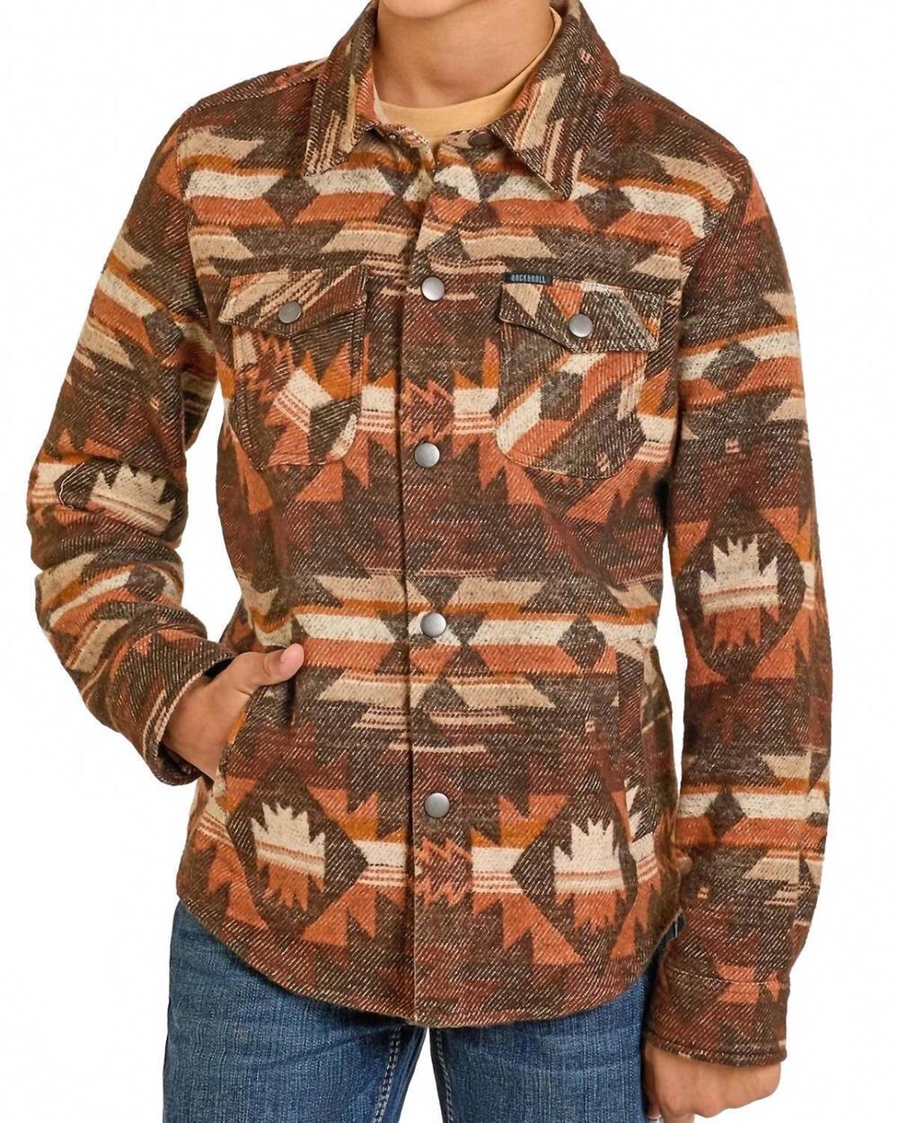 NEW ROCK & ROLL COWBOY aztec jacquard shacket in brown